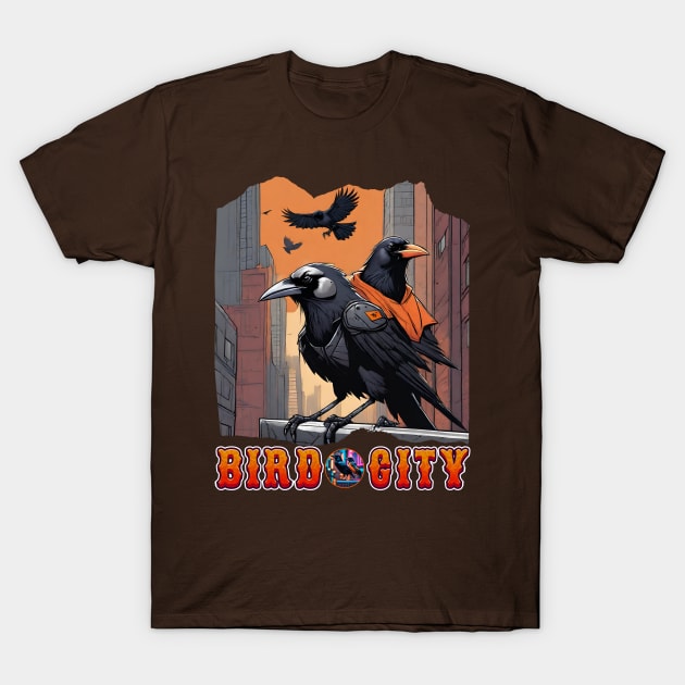 BIRD CITY BALTIMORE RAVEN AND ORIOLES OVER VIEW THE TOWN DESIGN T-Shirt by The C.O.B. Store